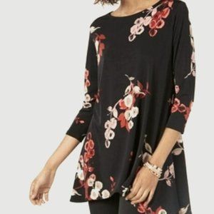 Womens Plus Size 3/4 Sleeve Tunic Black/Floral